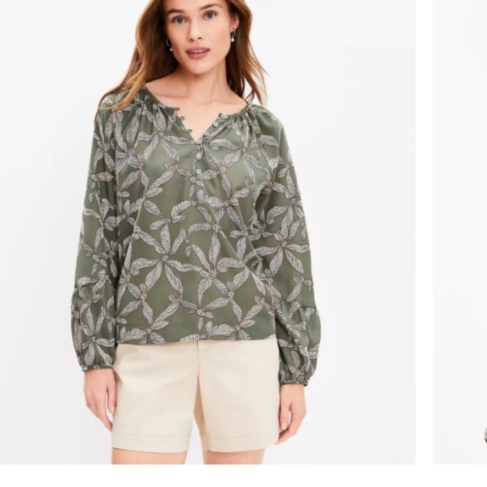 NWT LOFT Ribbon Bubble Sleeve Henley Top Sz XL